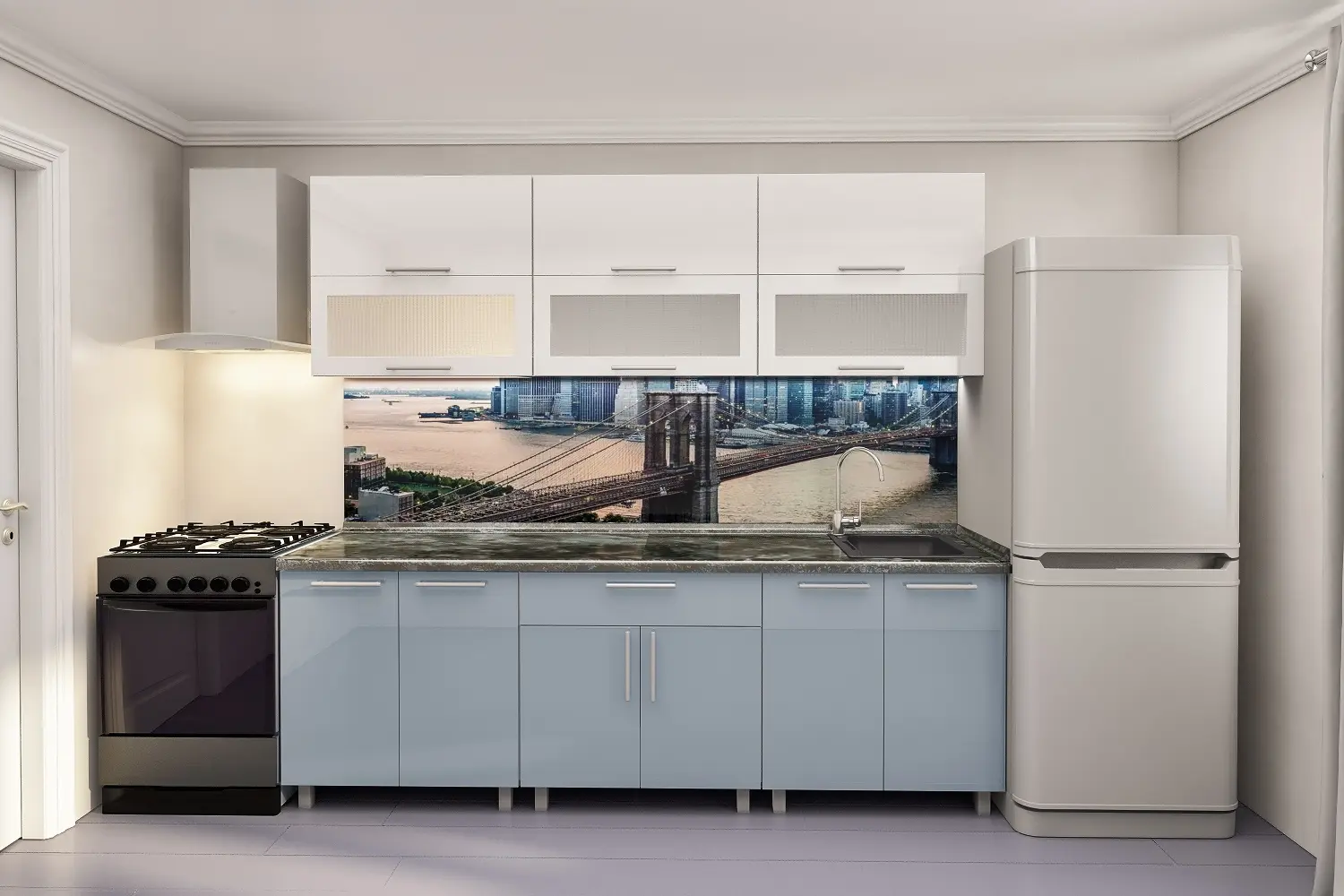 Bucatarie Bafimob Modern cu vitrina 2.4m MDF lucios