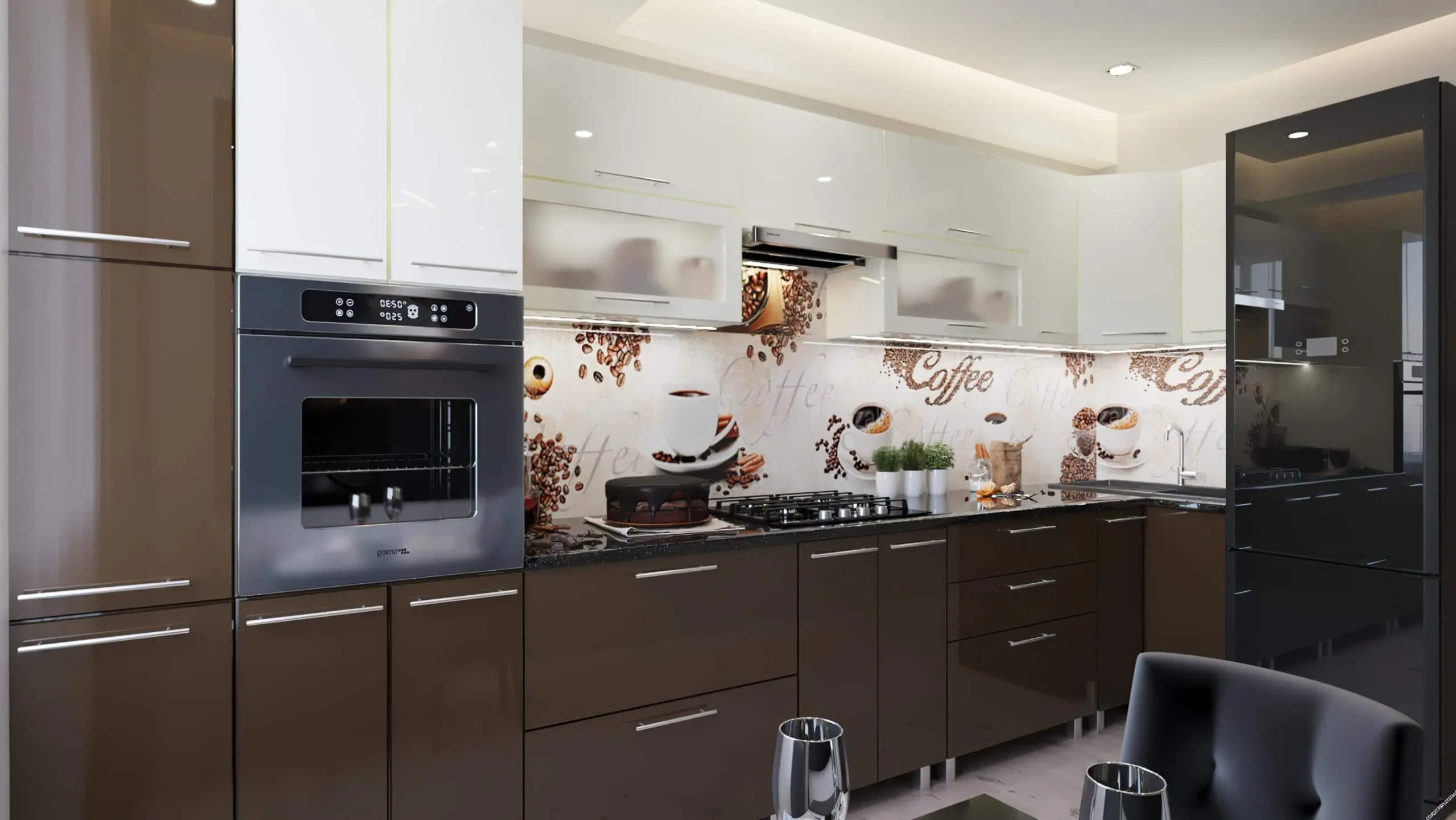 Кухня угловая Bafimob Эко с витриной 4.1x0.9м МДФ глянец - 2