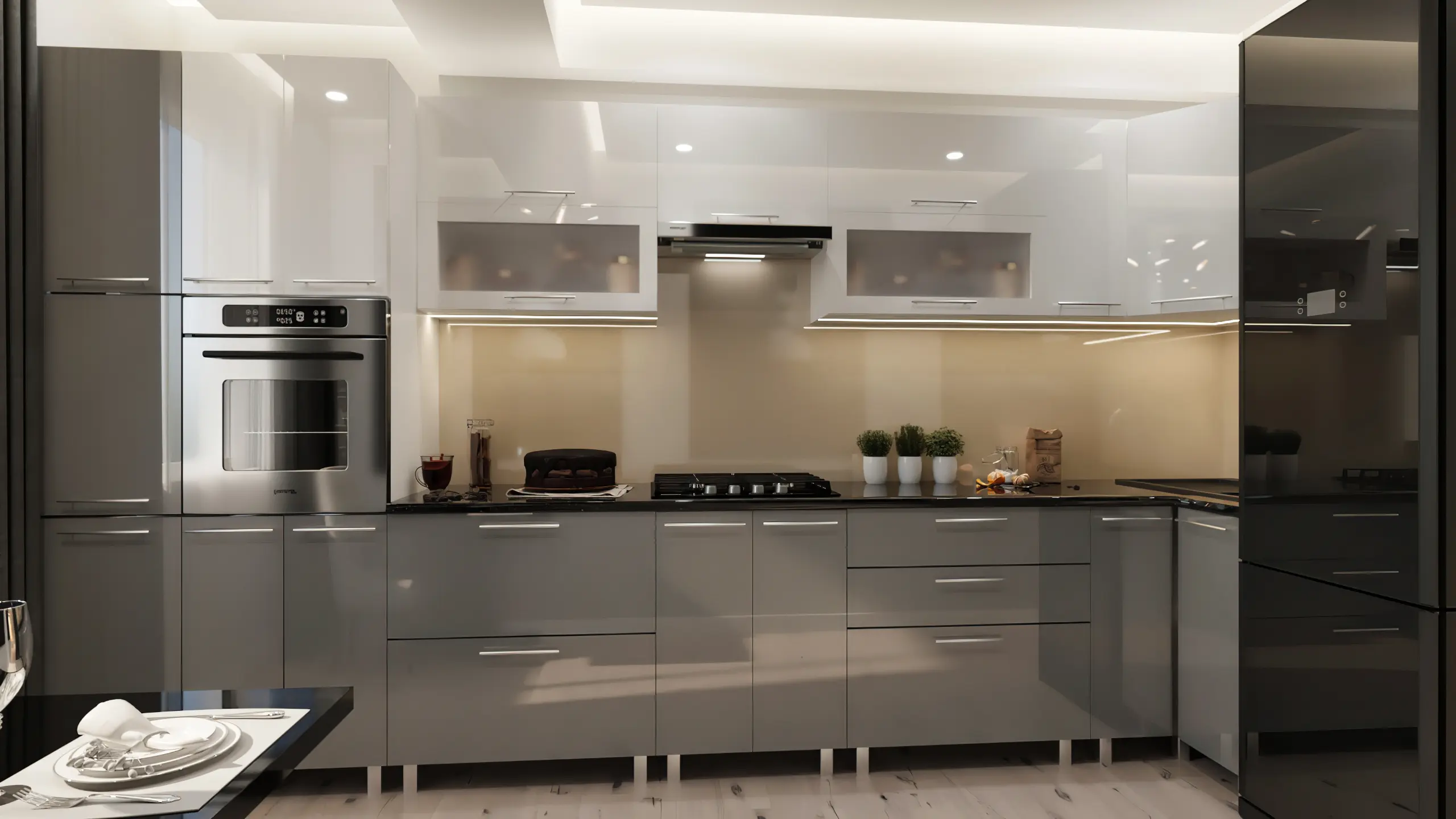 Кухня угловая Bafimob Эко с витриной 4.1x0.9м МДФ глянец - 3