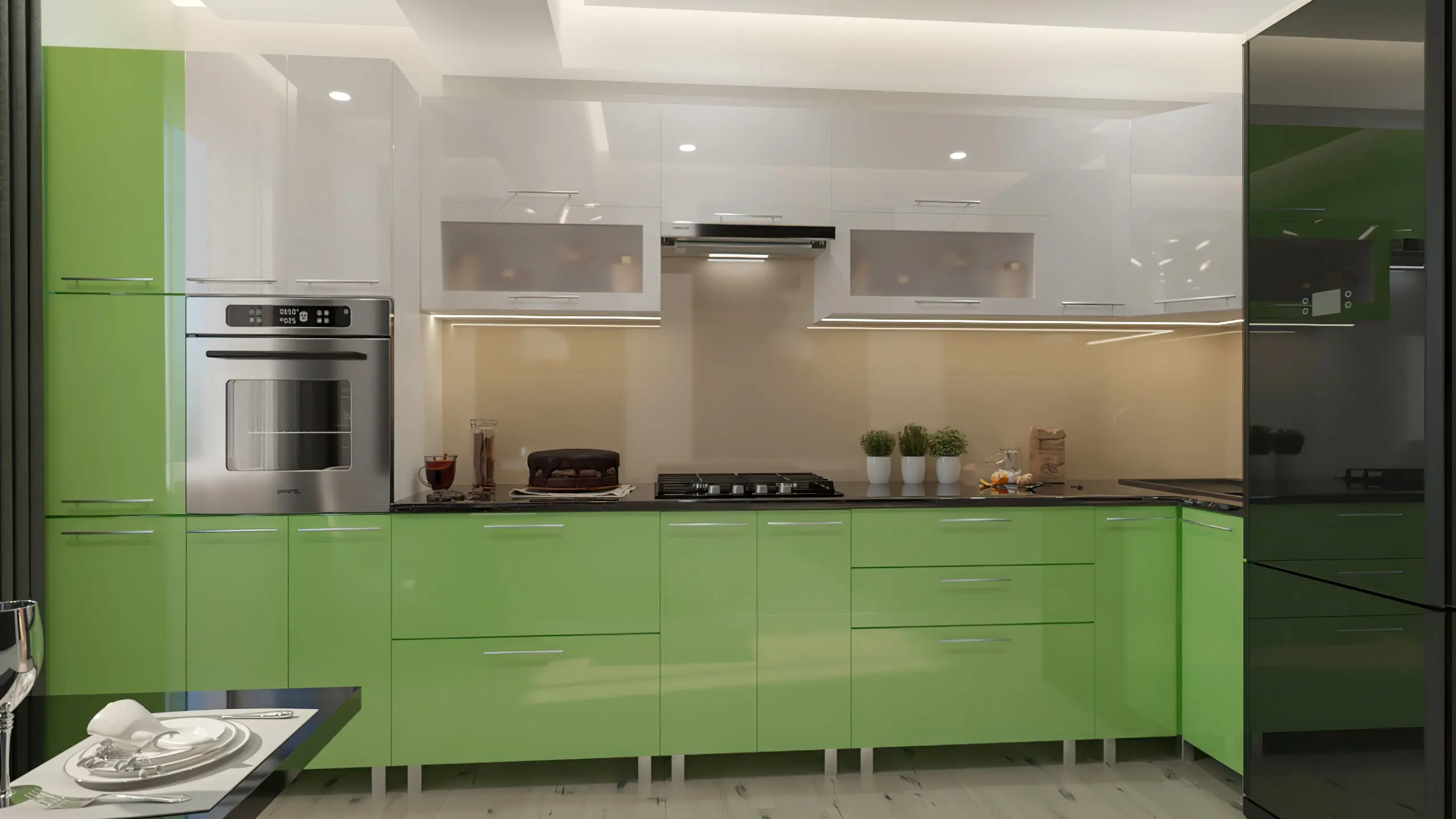 Кухня угловая Bafimob Эко с витриной 4.1x0.9м МДФ глянец - 5