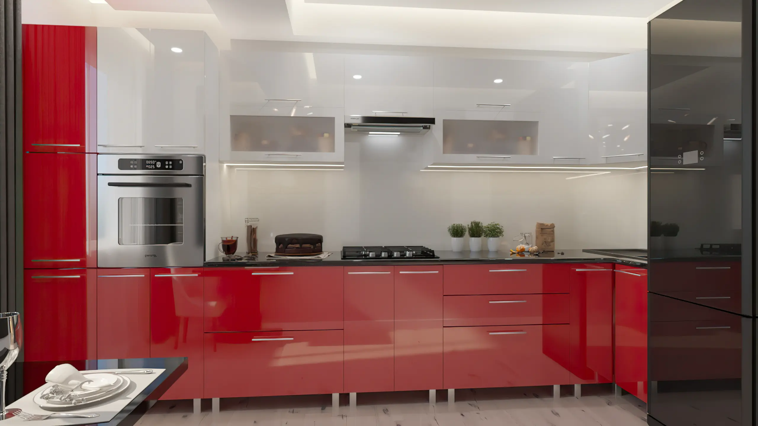 Кухня угловая Bafimob Эко с витриной 4.1x0.9м МДФ глянец - 6