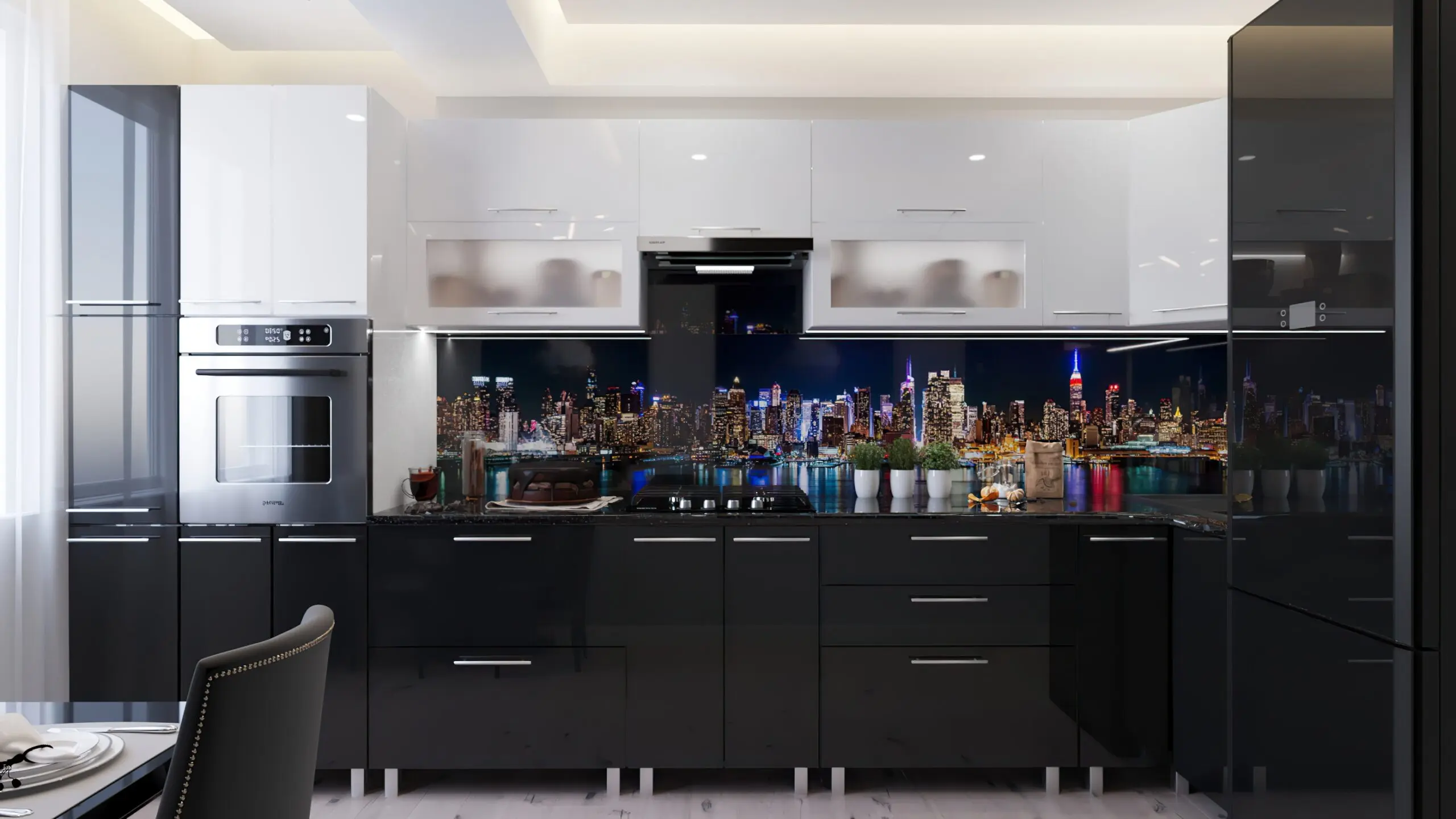 Кухня угловая Bafimob Эко с витриной 4.1x0.9м МДФ глянец - 8