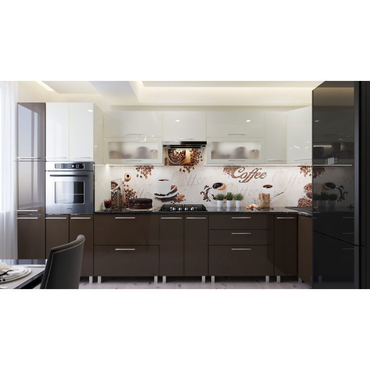 Bucatarie de colt Bafimob Eco cu vitrina 4.1x0.9m MDF lucios