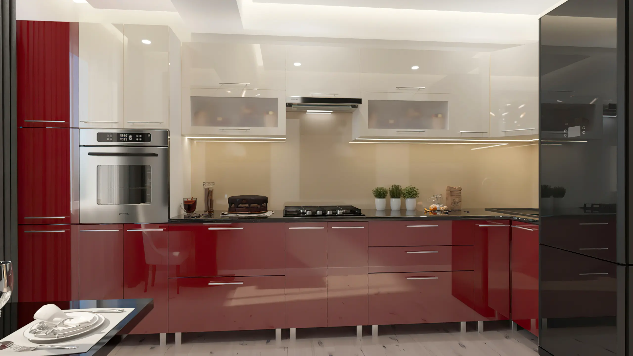 Кухня угловая Bafimob Эко с витриной 4.1x0.9м МДФ глянец - 10