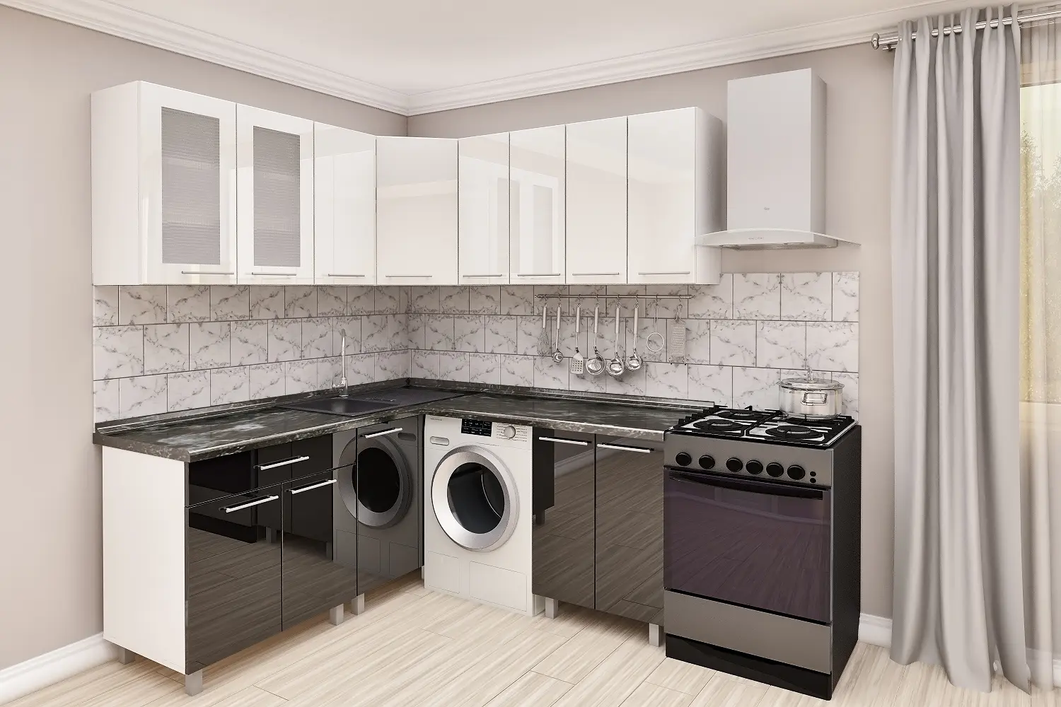 Кухня угловая Bafimob с витриной 1.8x1.8м МДФ глянец - 2