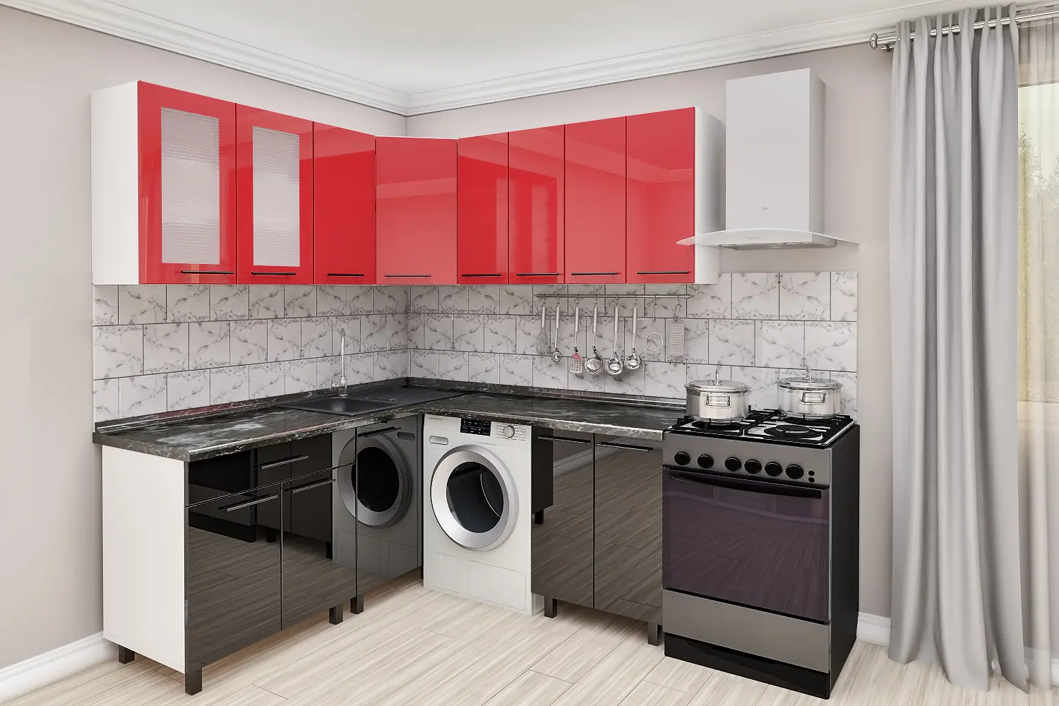 Кухня угловая Bafimob с витриной 1.8x1.8м МДФ глянец - 3