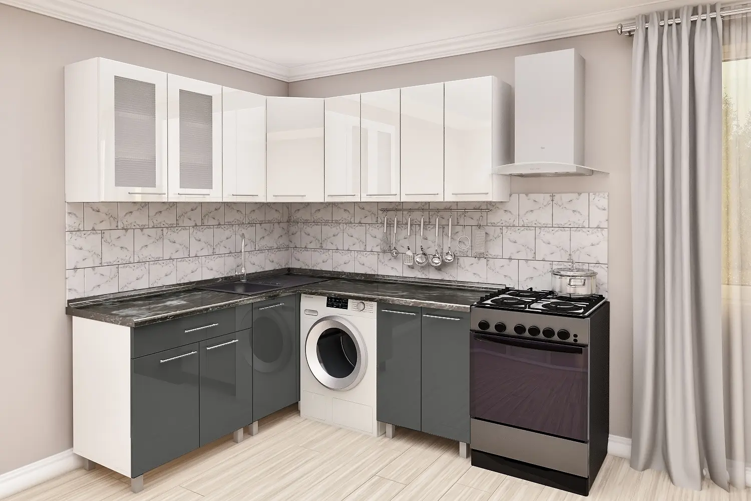 Кухня угловая Bafimob с витриной 1.8x1.8м МДФ глянец