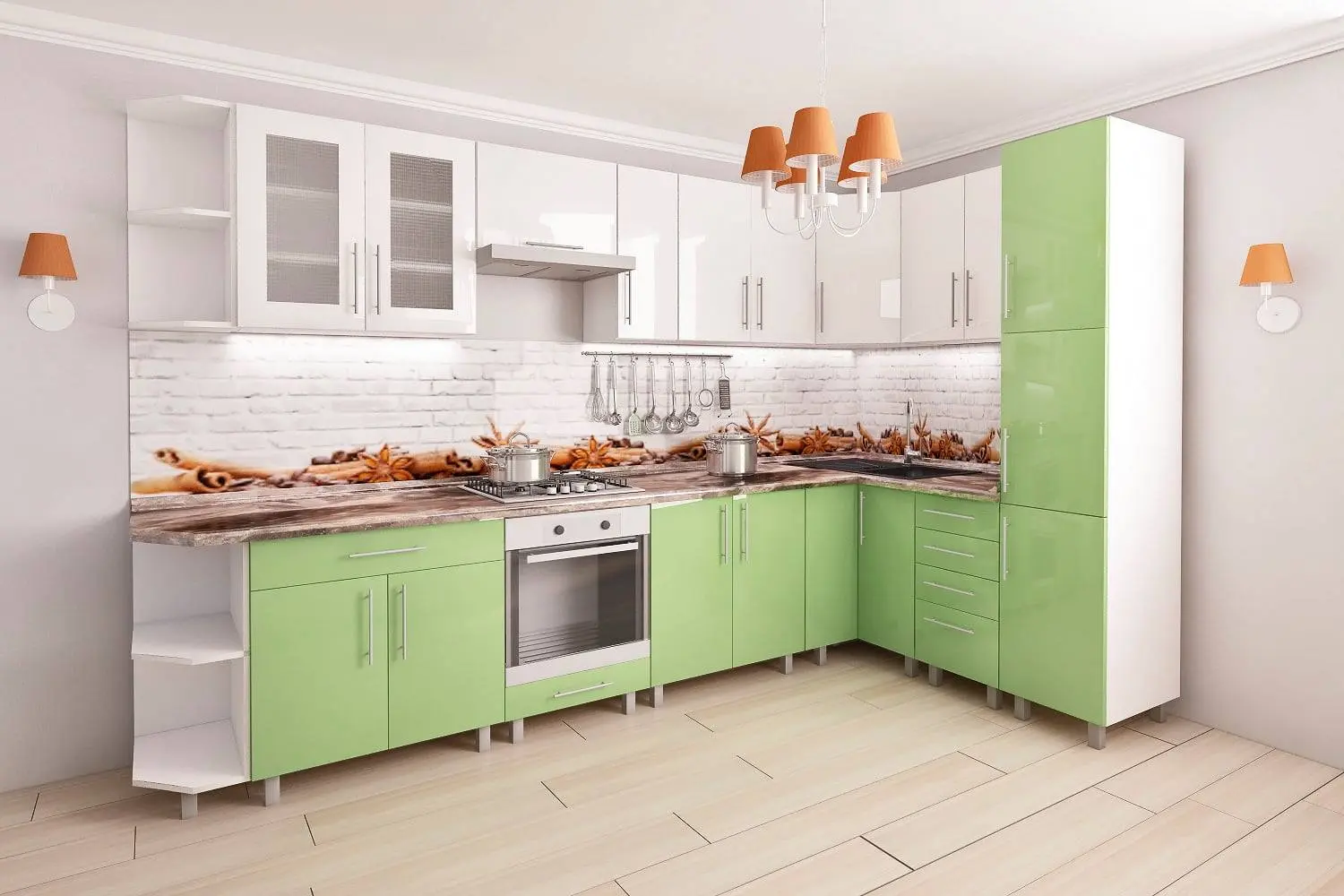 Кухня угловая Bafimob с витриной 3.4x1.7м МДФ глянец - 4