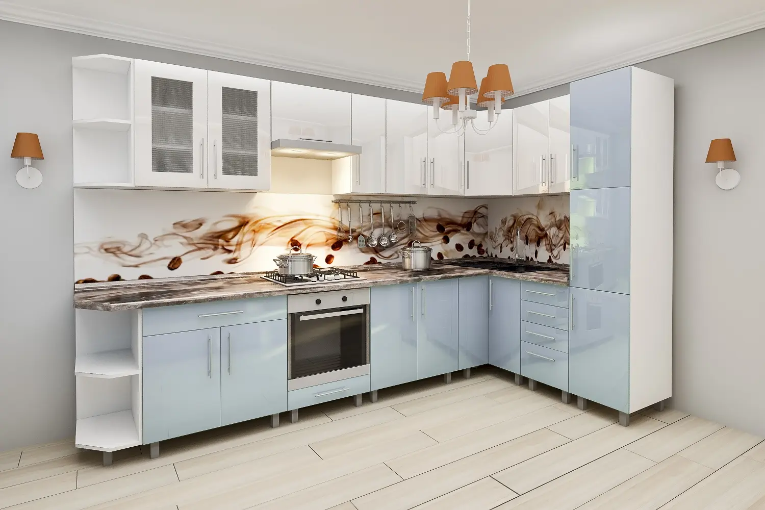 Кухня угловая Bafimob с витриной 3.4x1.7м МДФ глянец - 5