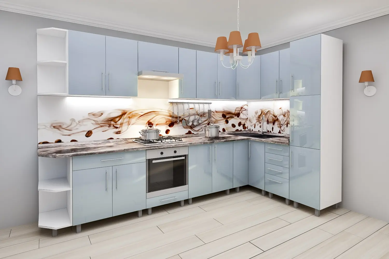 Кухня угловая Bafimob с витриной 3.4x1.7м МДФ глянец - 6