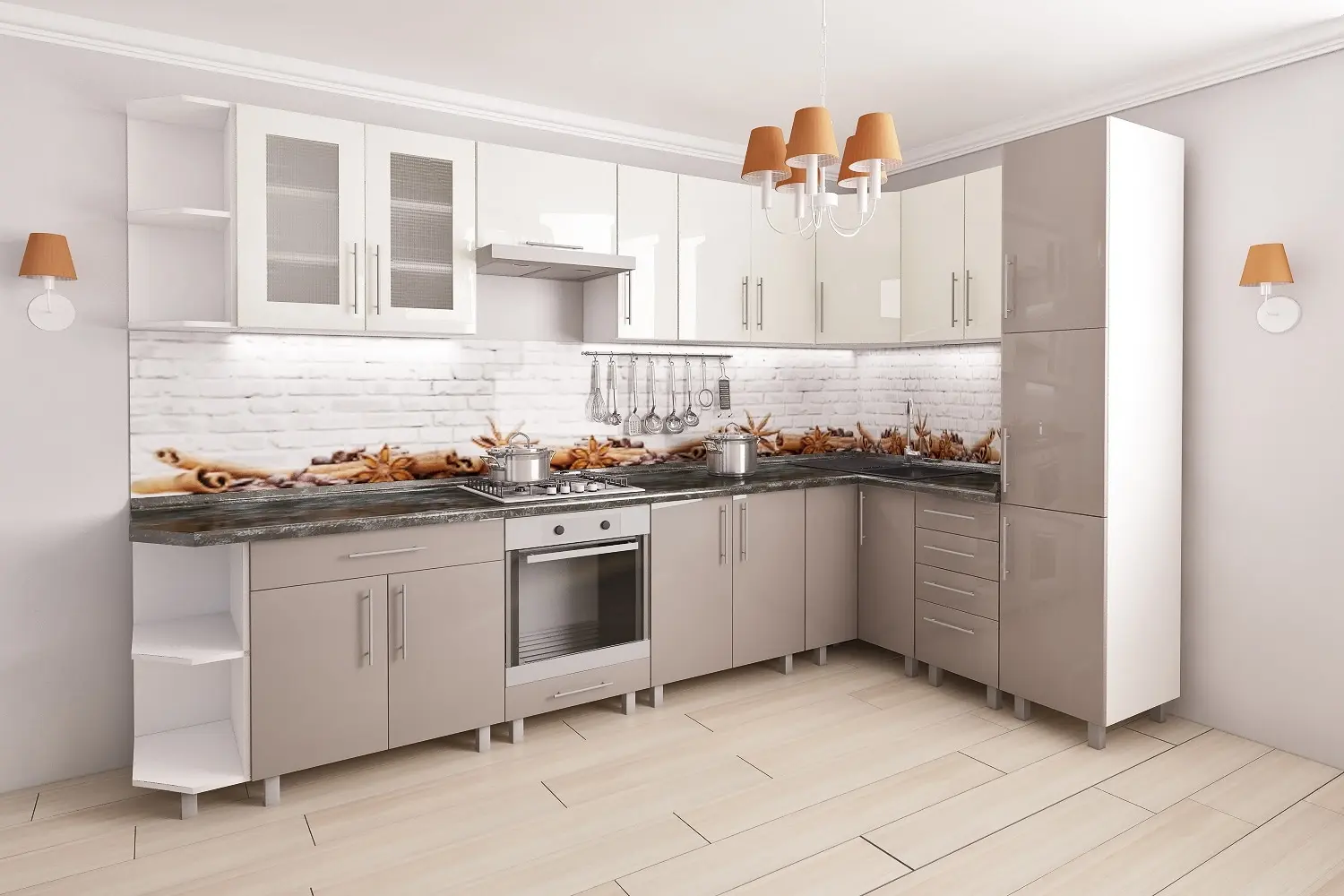 Кухня угловая Bafimob с витриной 3.4x1.7м МДФ глянец - 9