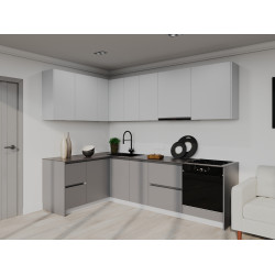 Bucatarie modulara de colt Bayro Monty 2 2.6x1.6m (Light Grey/Stone Grey)