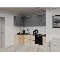 Bucatarie modulara de colt Bayro Monty 6 2.4x1.2m (Stone Grey/Rockford Hickory)