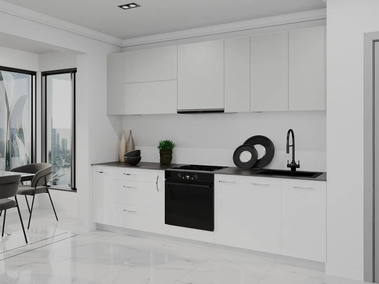 Bucatarie modulara Bayro Spring 18 2.8m (Light Grey/White)