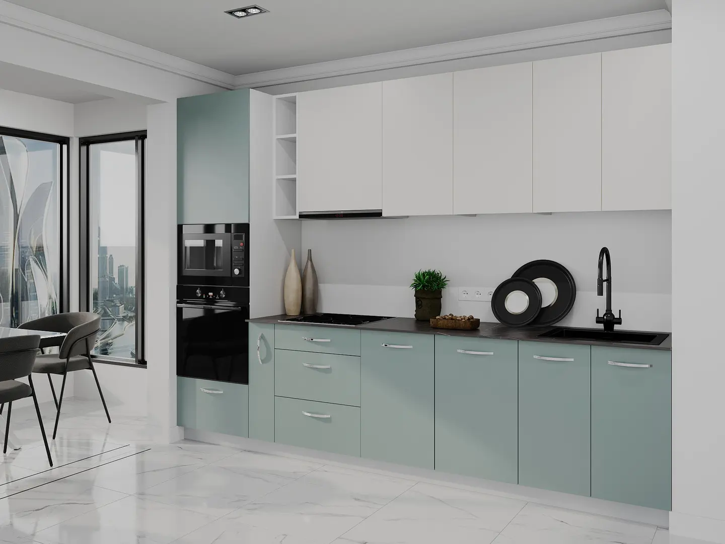 Bucatarie modulara Bayro Spring 20 3m (Light Cream/Relax Green)