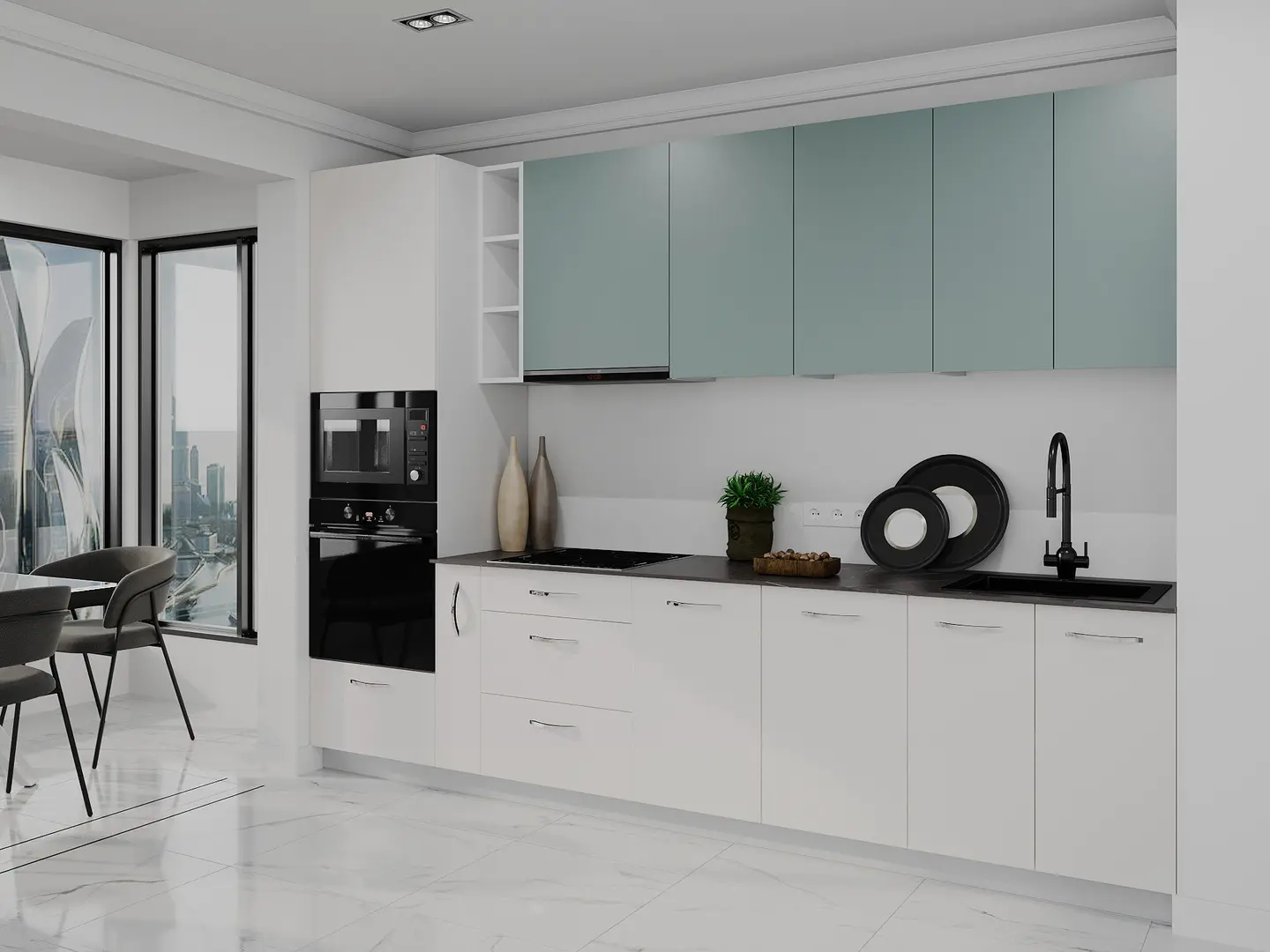 Bucatarie modulara Bayro Spring 21 3m (Relax Green/Light Cream)