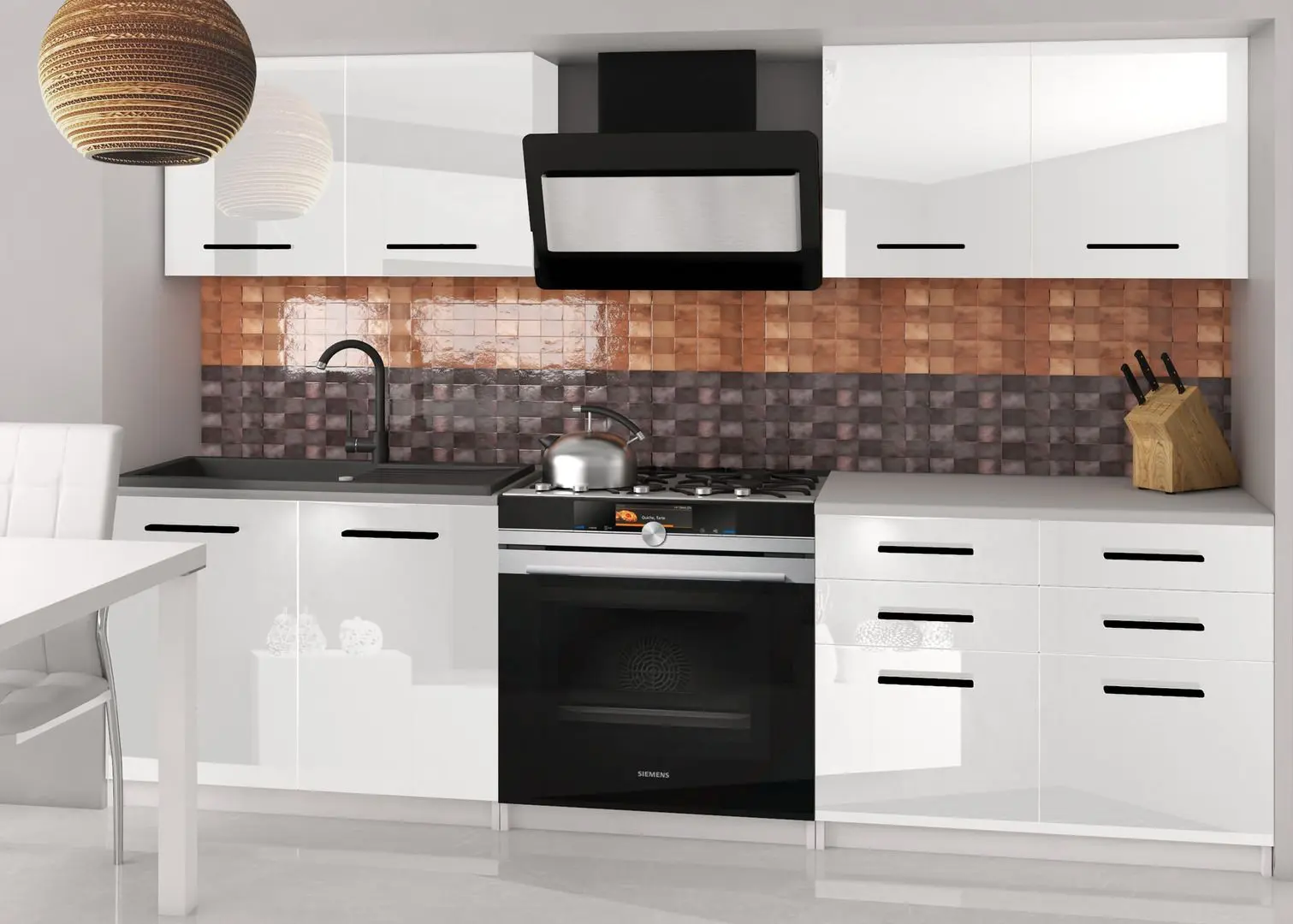 Bucatarie Belini Kompakto2 INF KOMPAKTO2/2/WT/W/0/B1 1.6m (White High Gloss)