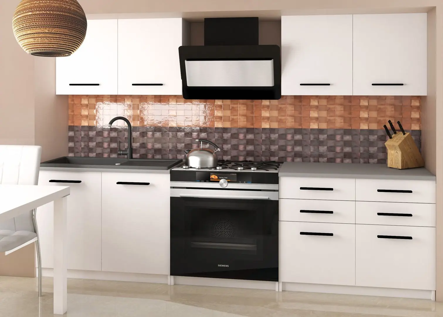 Bucatarie Belini Kompakto2 TOR KOMPAKTO2/2/WT/WT/0/B1 1.6m (White Matt)