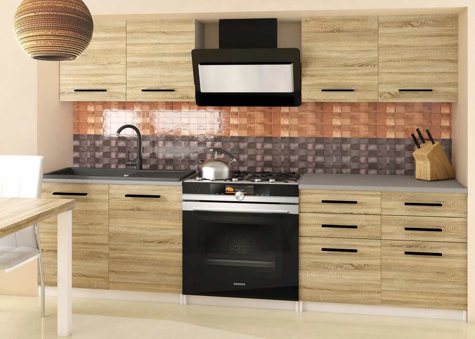 Bucatarie Belini Kompakto2 TOR KOMPAKTO2/3/WT/DS/0/B1 1.6m (Sonoma Oak)