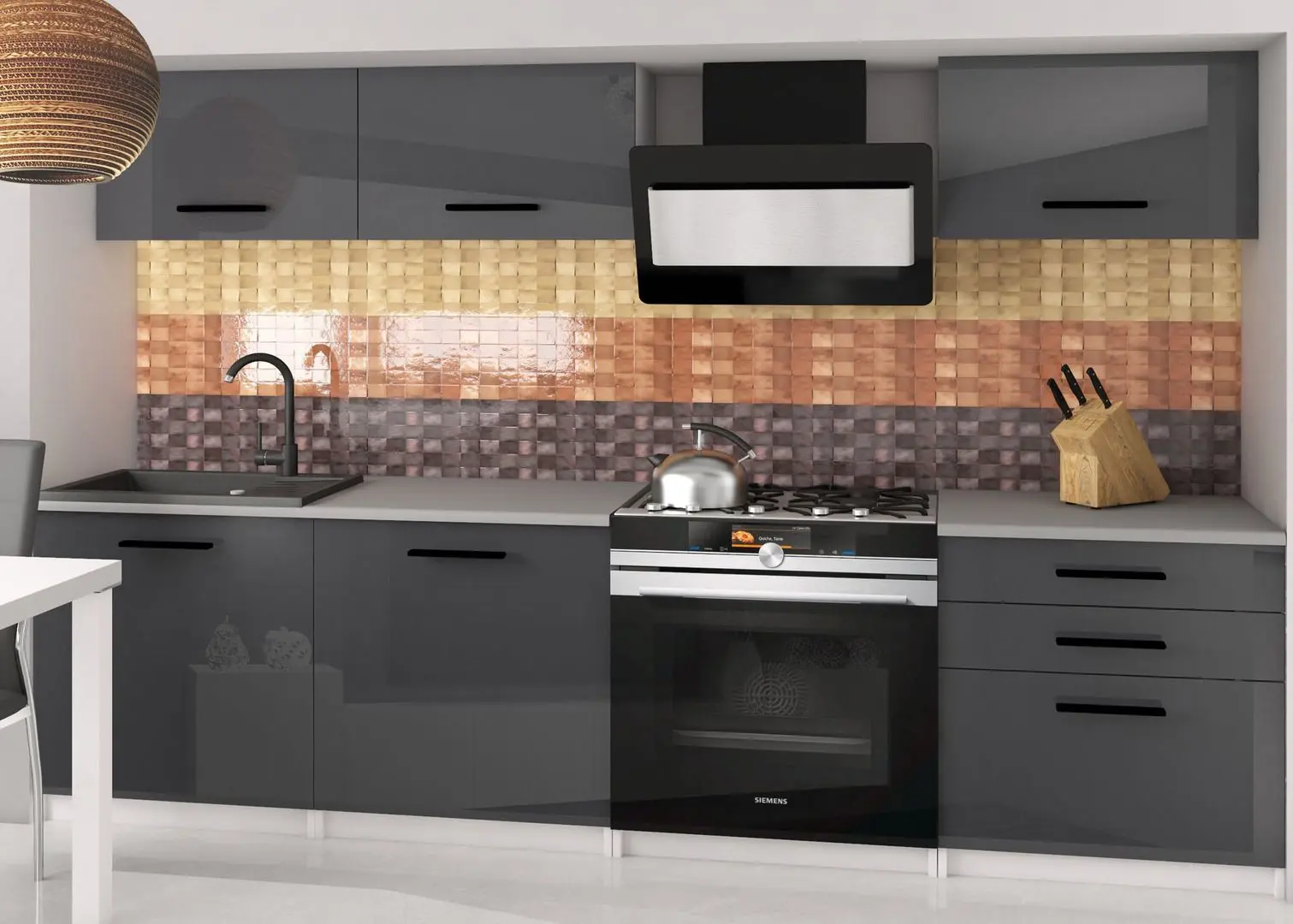 Bucatarie Belini Laurentio2 INF LAURENTINO2/2/WT/S/0/B1 1.8m (Gray High Gloss)