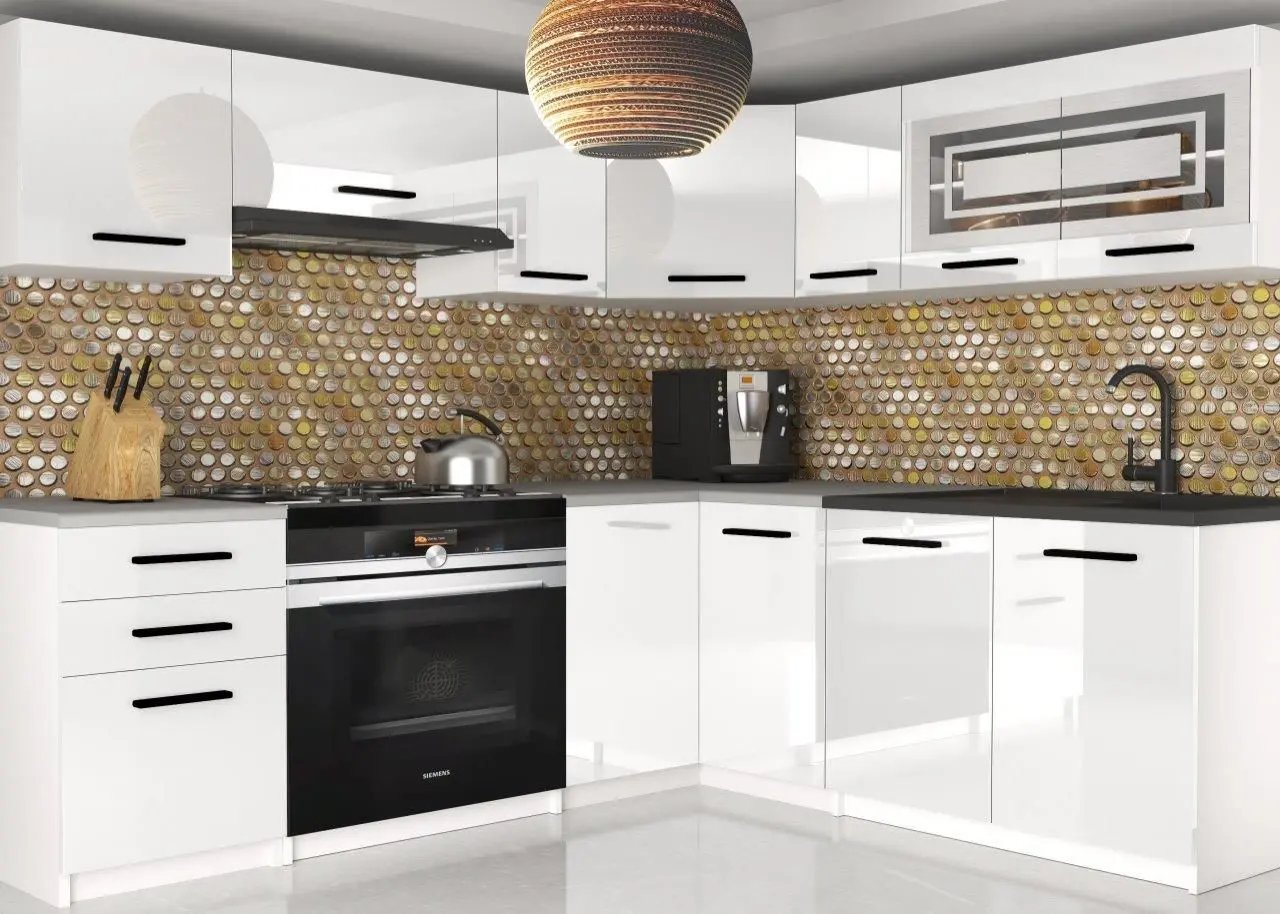 Bucatarie Belini Lidia2 INF LIDIA2/6/WT/W/0/B1 3.6m (White High Gloss)