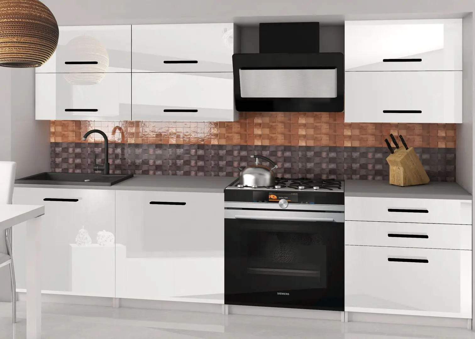 Bucatarie Belini Primera2 INF PRIMERA2/3/WT/W/0/B1 1.8m (White High Gloss)