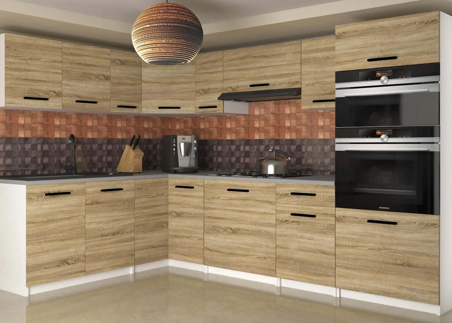 Bucatarie Belini UniqaGrande TOR UNIQAGRANDE/5/WT/DS/0/B1 4.2m (Sonoma Oak)