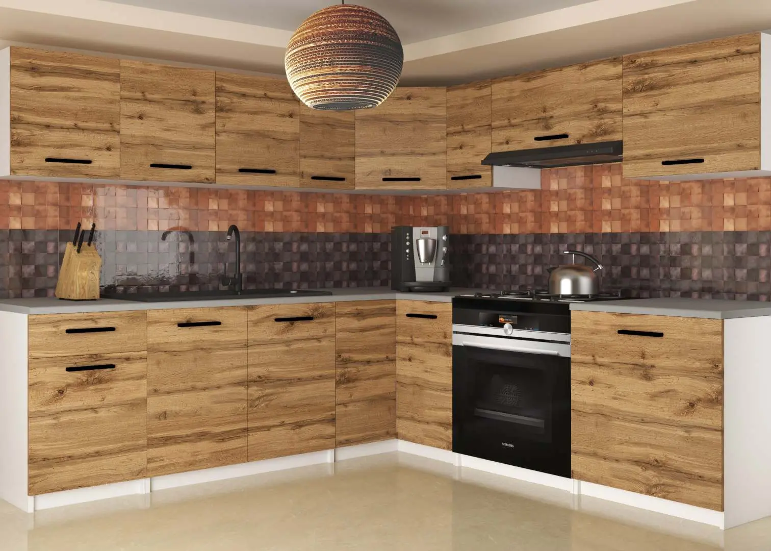 Bucatarie Belini Uniqaplus TOR UNIQAPLUS/4/WT/DW/0/B1 4.2m (Wotan Oak)