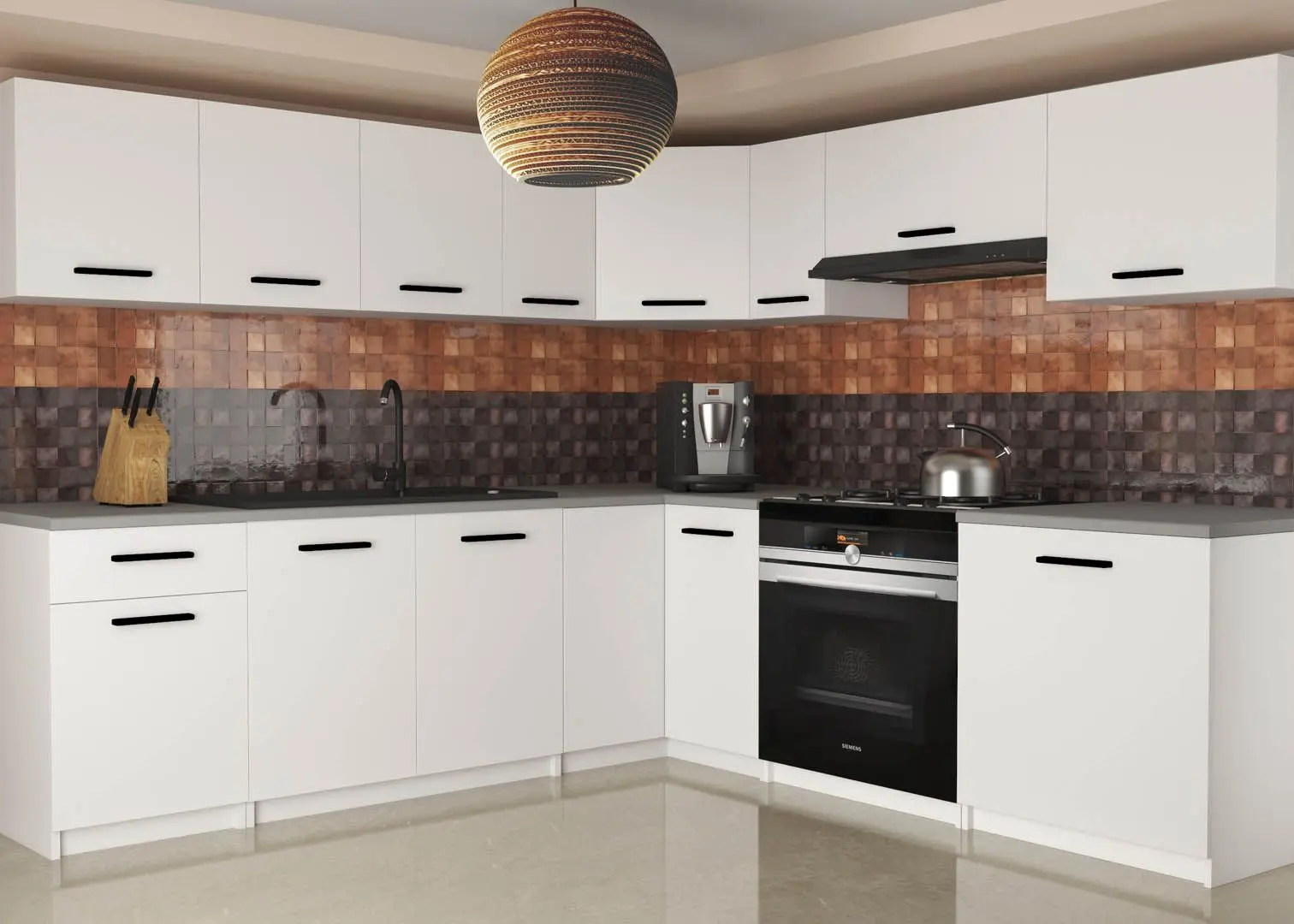 Bucatarie Belini Uniqaplus TOR UNIQAPLUS/4/WT/WT/0/B1 4.2m (White Matt)