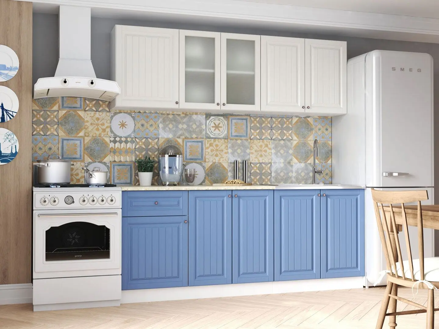 Кухня ЭРА Хозяюшка 2.0м (Магнолия/Деним)