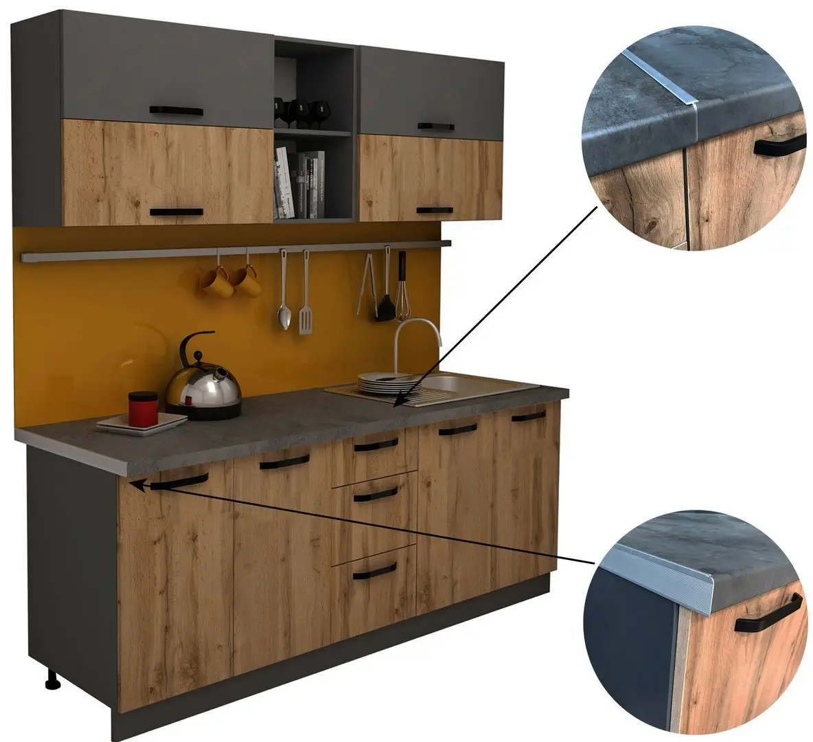 Bucatarie Haaus Arizona 2.0m (Wotan Oak/Anthracite)