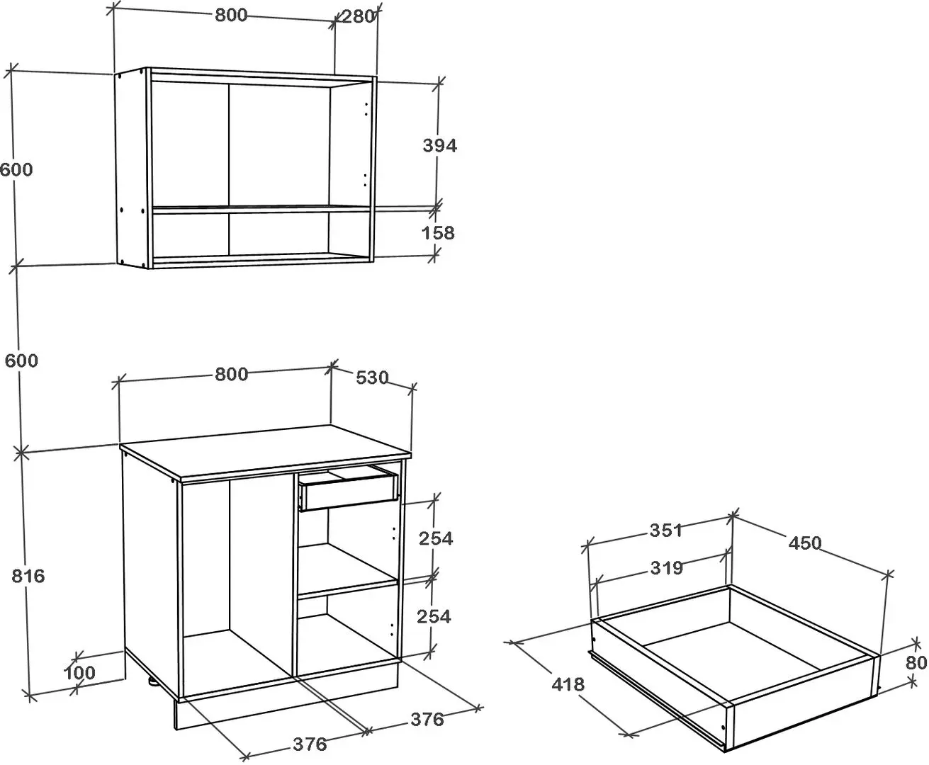 Bucatarie Haaus Berna 0.8m (White/Antracite)