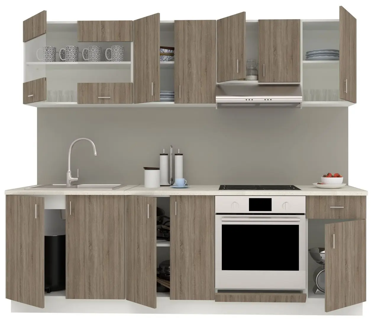 Bucatarie Haaus Karo V15 2.4m (Dark Sonoma Oak/White)