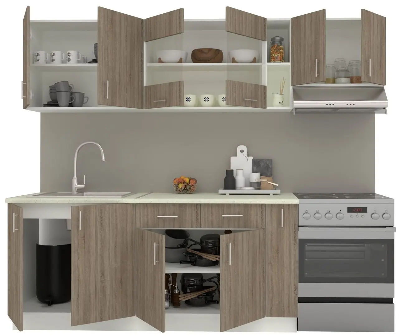 Bucatarie Haaus Karo V16 2.4m (Dark Sonoma Oak/White)