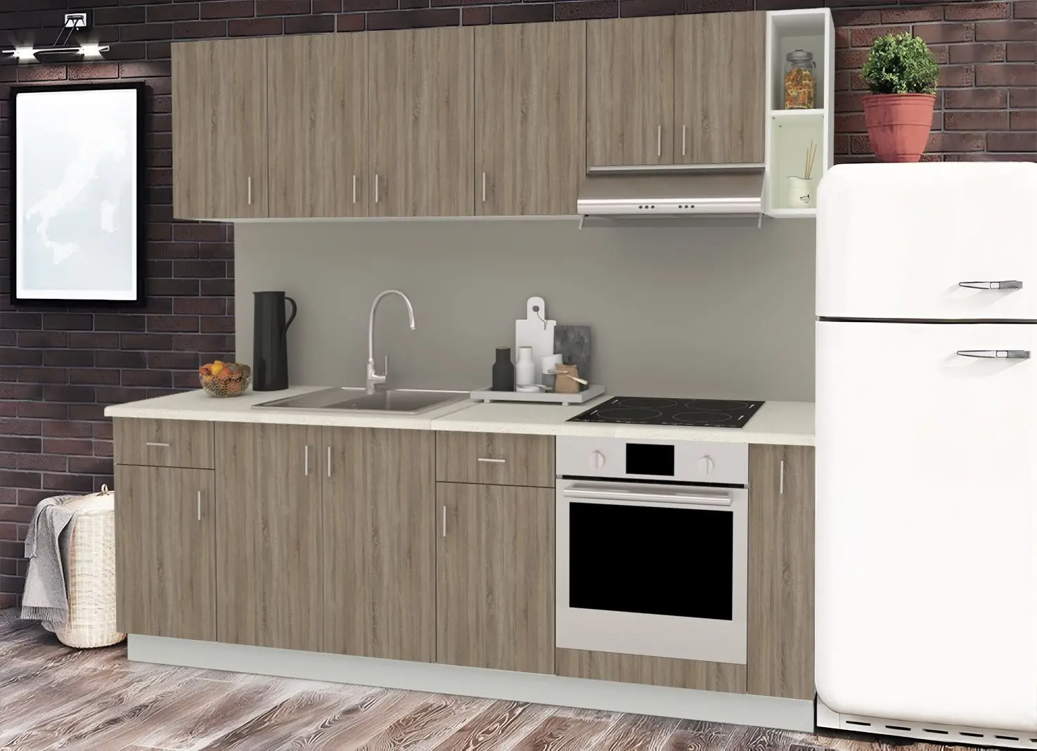 Bucatarie Haaus Karo V17 2.4m (Dark Sonoma Oak/White)