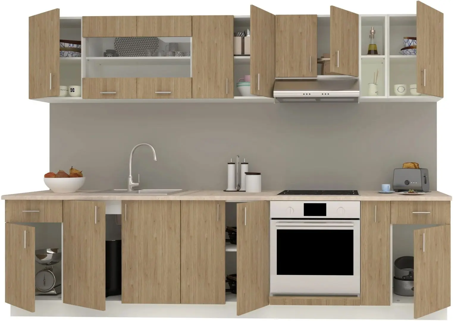 Bucatarie Haaus Karo V25 3m (Natural Wood/White) - 3