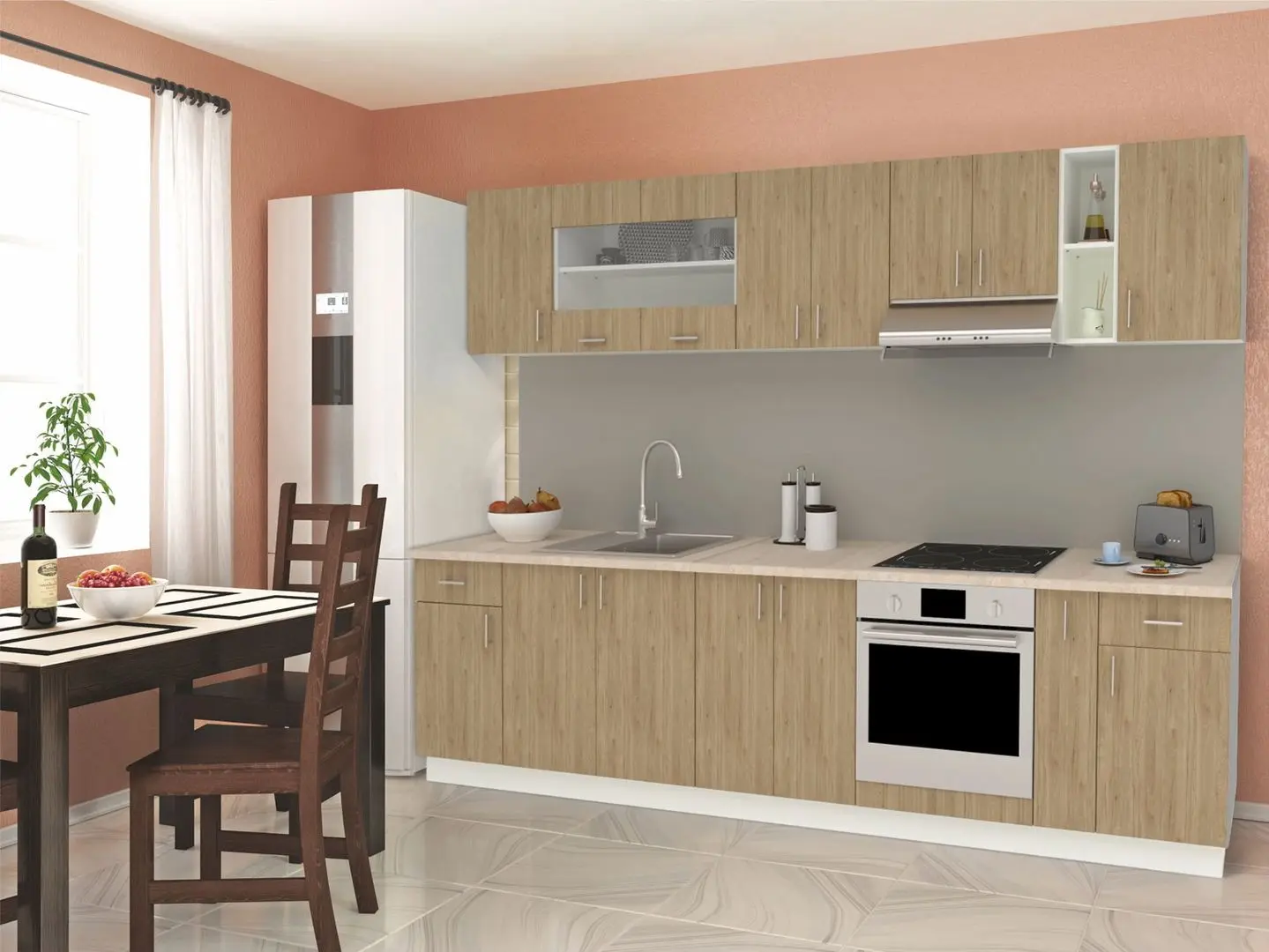 Bucatarie Haaus Karo V25 3m (Natural Wood/White)