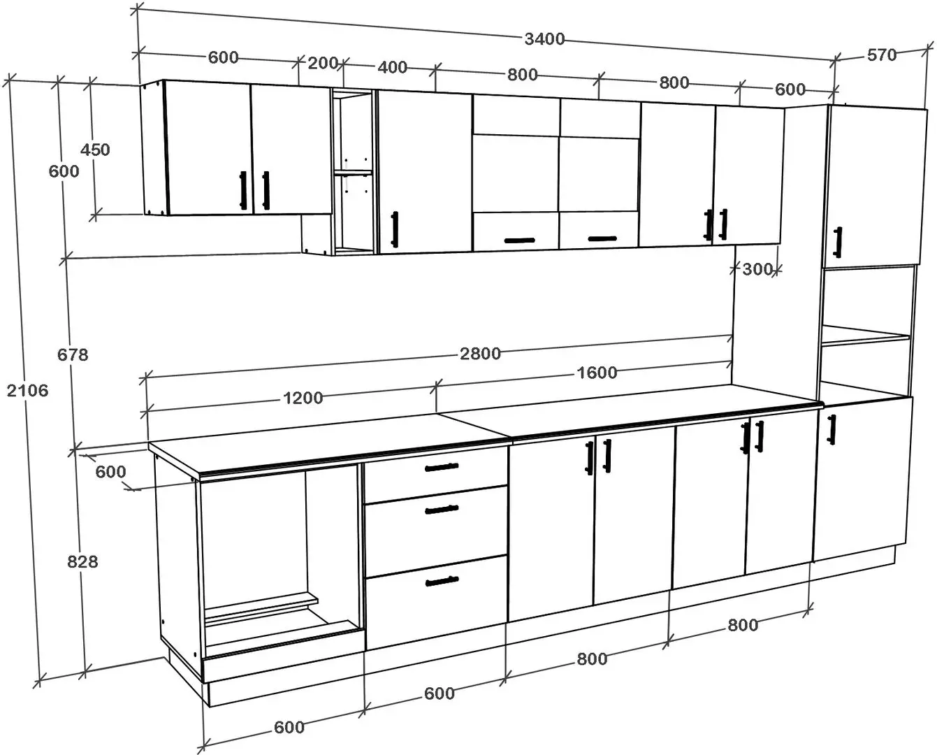 Bucatarie Haaus Karo V31 3.4m (Dark Sonoma Oak/White)