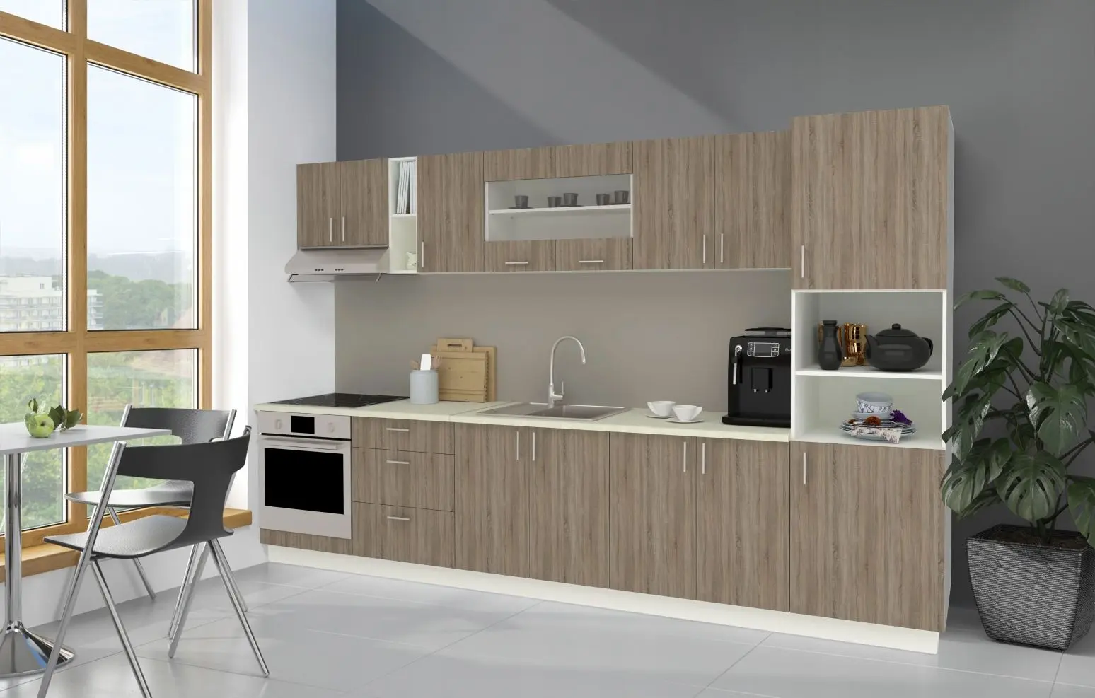 Bucatarie Haaus Karo V31 3.4m (Dark Sonoma Oak/White)