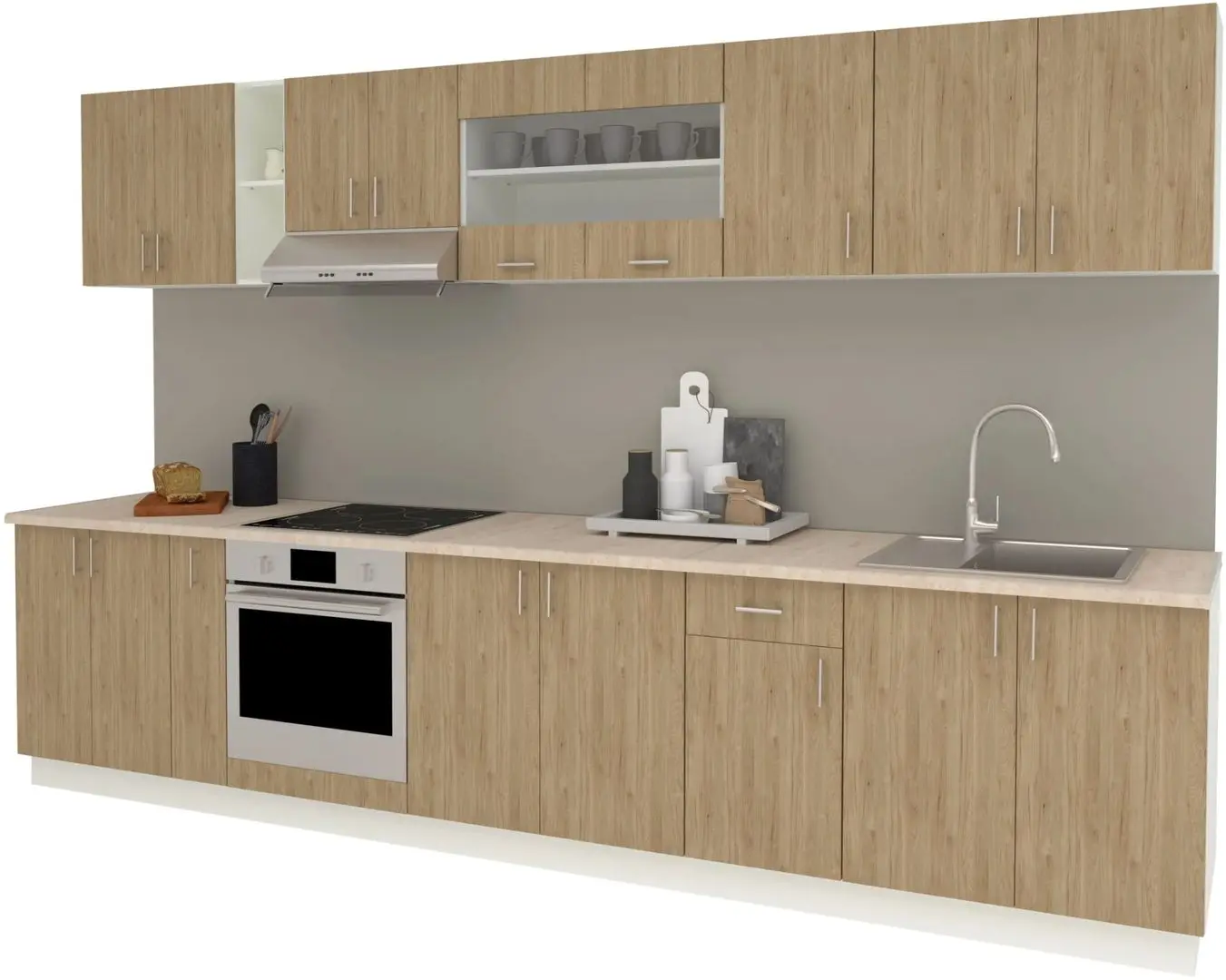 Bucatarie Haaus Karo V32 3.4m (Natural Wood/White) - 2