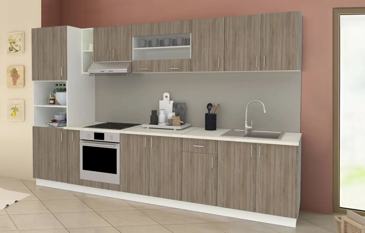 Bucatarie Haaus Karo V33 3.4m (Dark Sonoma Oak/White)