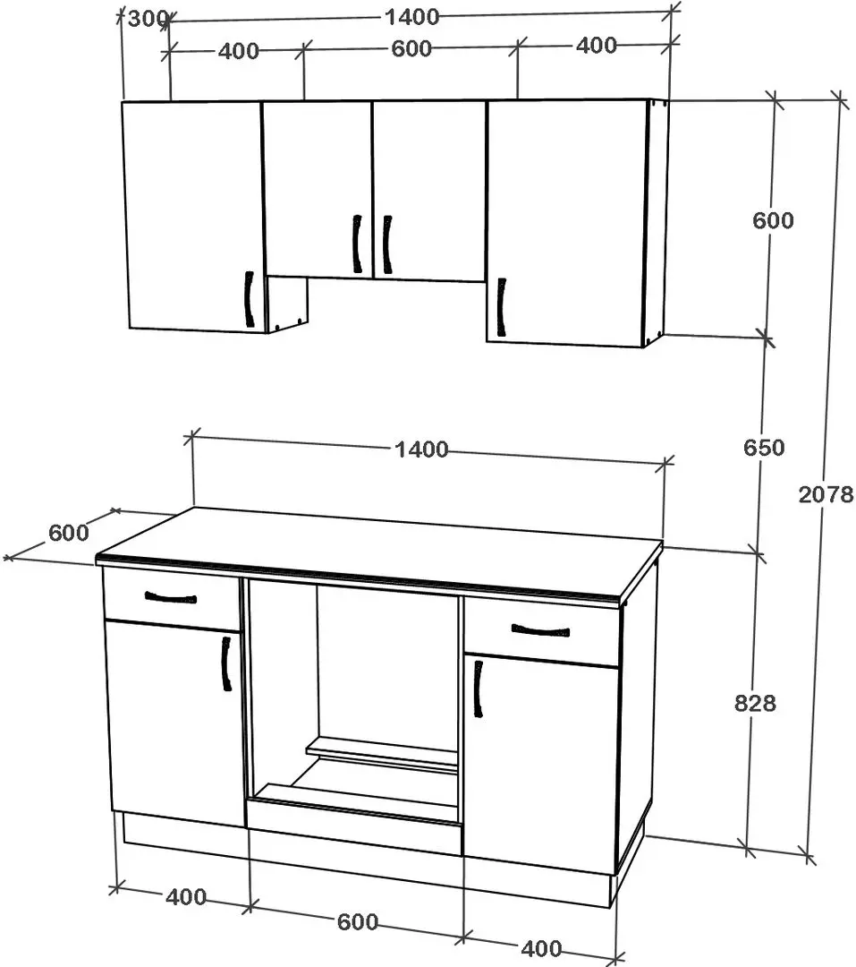 Bucatarie Haaus Karo V5 1.4m (Dark Sonoma Oak/White)