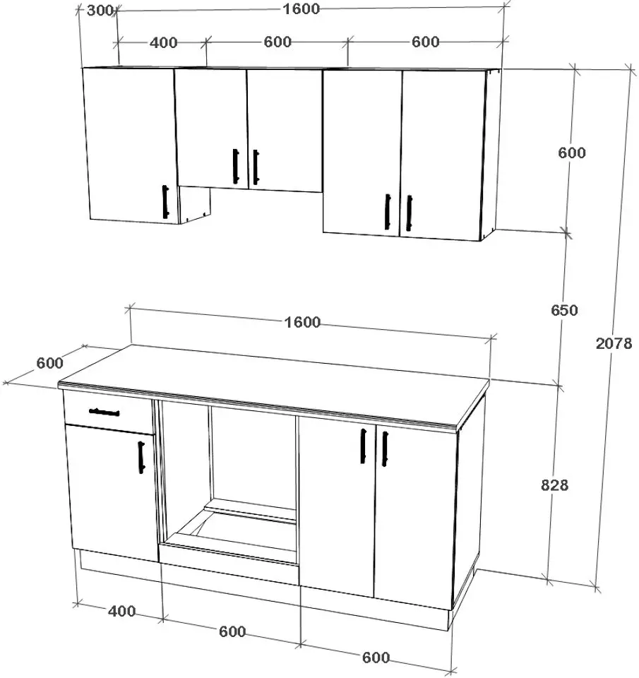 Bucatarie Haaus Karo V6 1.6m (Natural Wood/White)