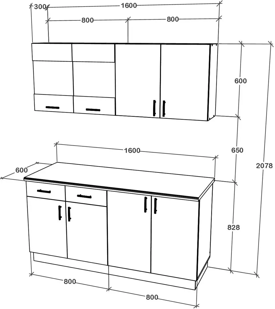 Bucatarie Haaus Karo V8 1.6m (Dark Sonoma Oak/White)