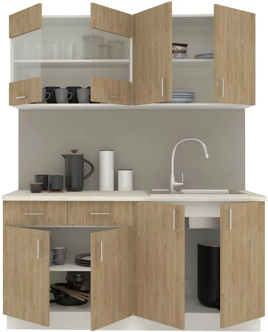 Bucatarie Haaus Karo V8 1.6m (Natural Wood/White)