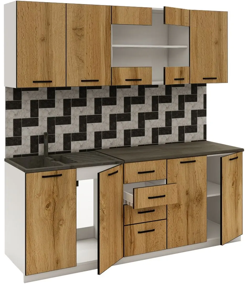 Bucatarie Haaus Riga 2.0m (White/Wotan Oak)