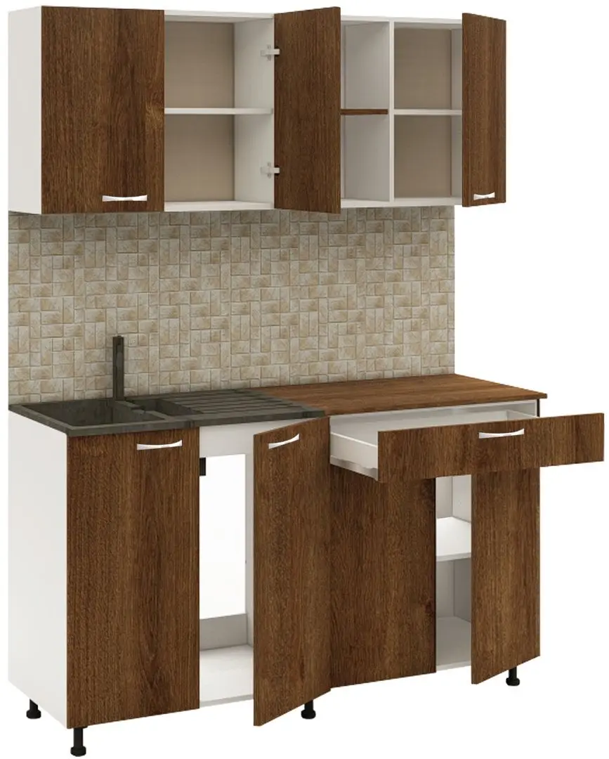 Bucatarie Haaus Roma 1.6m (White/Bronze Oak)