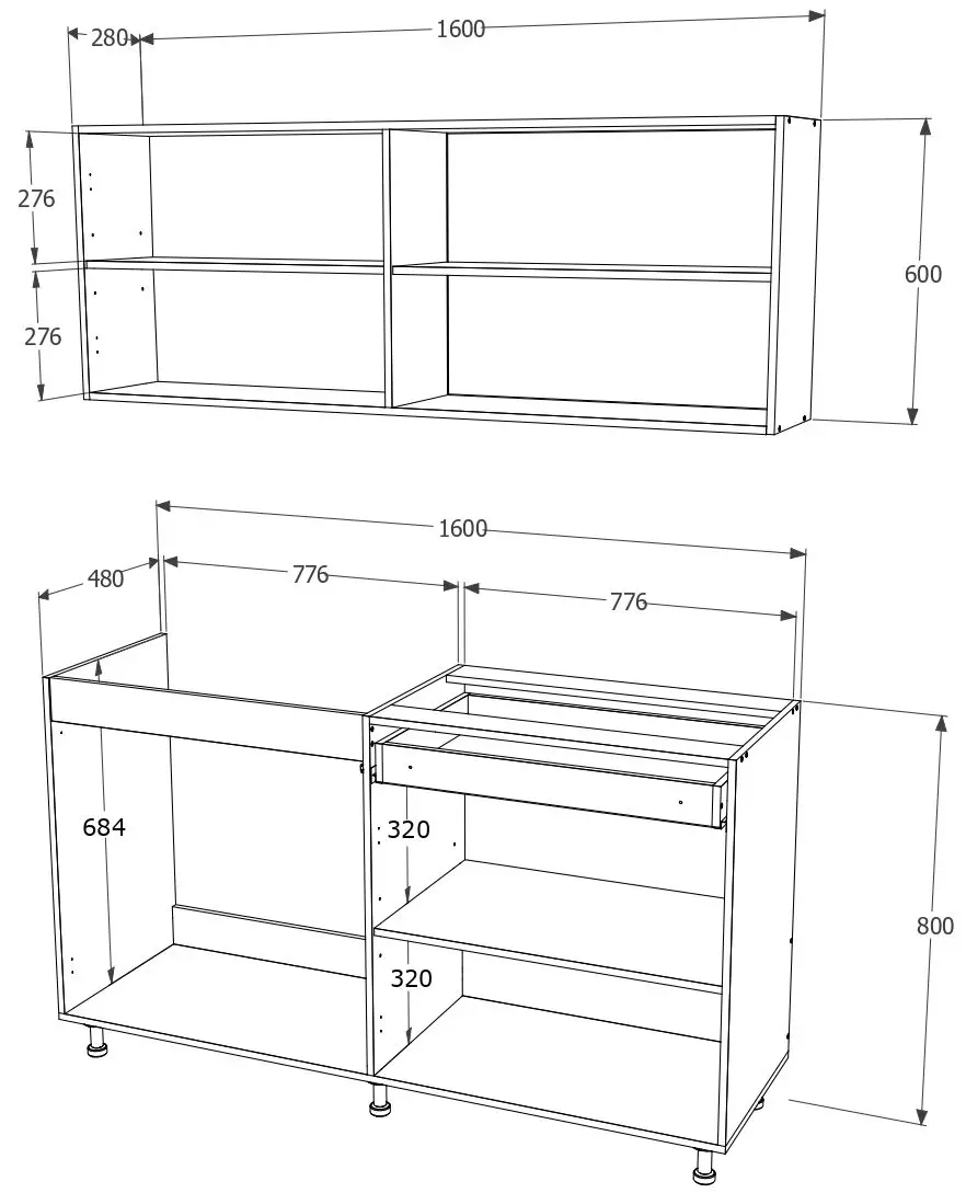 Bucatarie Haaus Roma 1.6m (White/Bronze Oak)