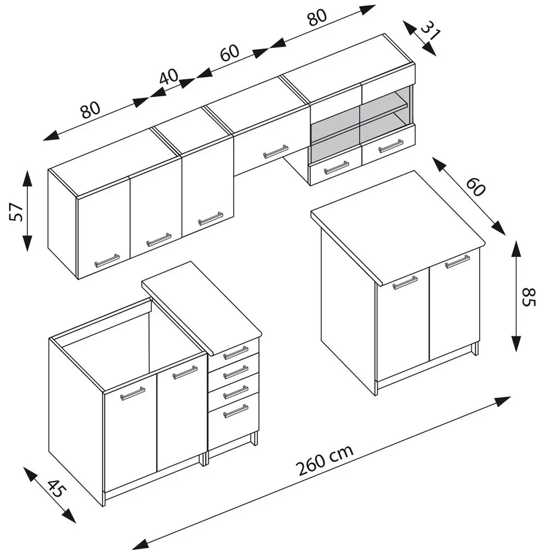 Bucatarie Halmar Amanda 2 2.6m (Santana Oak/Priede Arden/Wenge)
