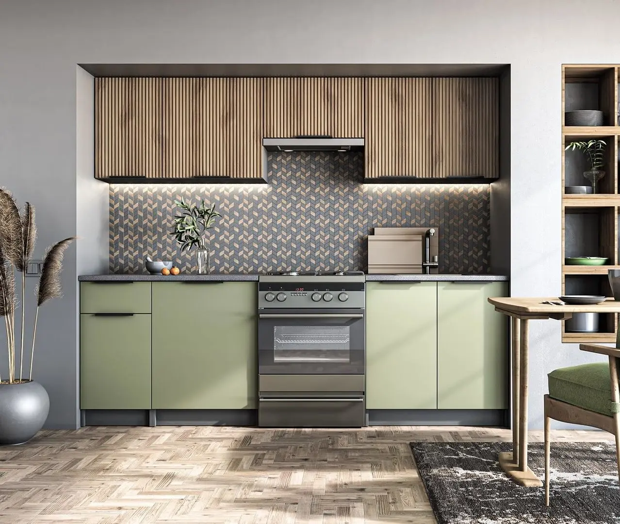 Bucatarie Halmar Ksenia 2.4m (Light Walnut/Pistachio/Anthracite)